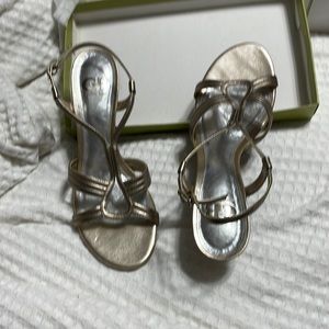 Metallic Gold sandals- leather made in Brazil.  Never worn 3.5@ heels